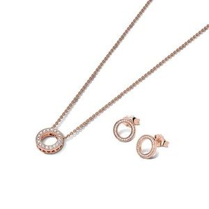 Pandora Sparkling Pavé Circle Necklace and Earring Set, Rose Gold Plated